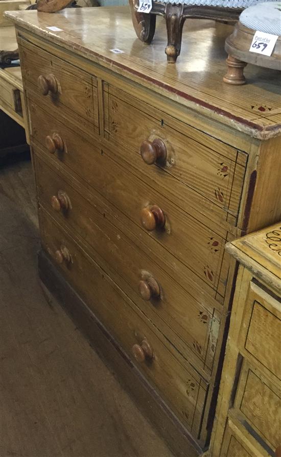 Decorative painted pine chest of drawers